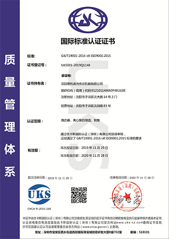 ISO 9001 质量管理体系证书Q中文